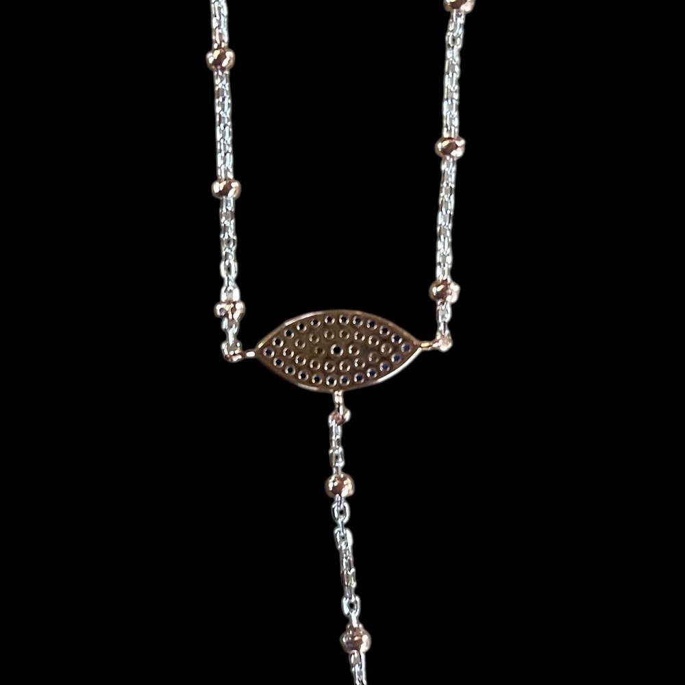 Evil Eye Necklace Y-Drop Lariat Silver-Tone Blue CZ Adjustable Chain Protection - Picture 6 of 8